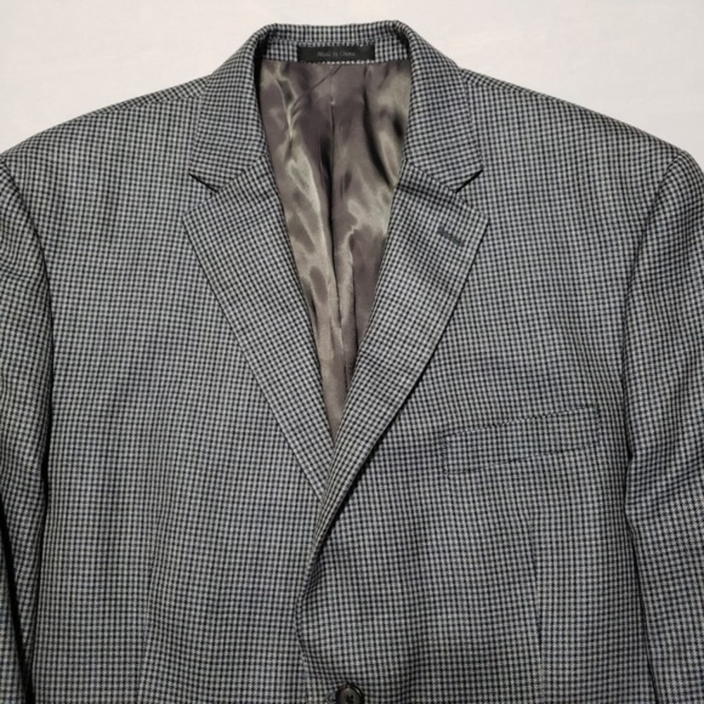 Lauren Ralph Lauren Mens 46S Silk Wool Houndstooth Blazer Jacket Grey 46 Slim
